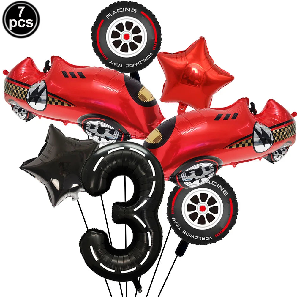 Racing Car Balloon Traffic Cone Balloon Tire Wheel Balloons Black White Checkered Race car Theme Kids Birthday party Decorations