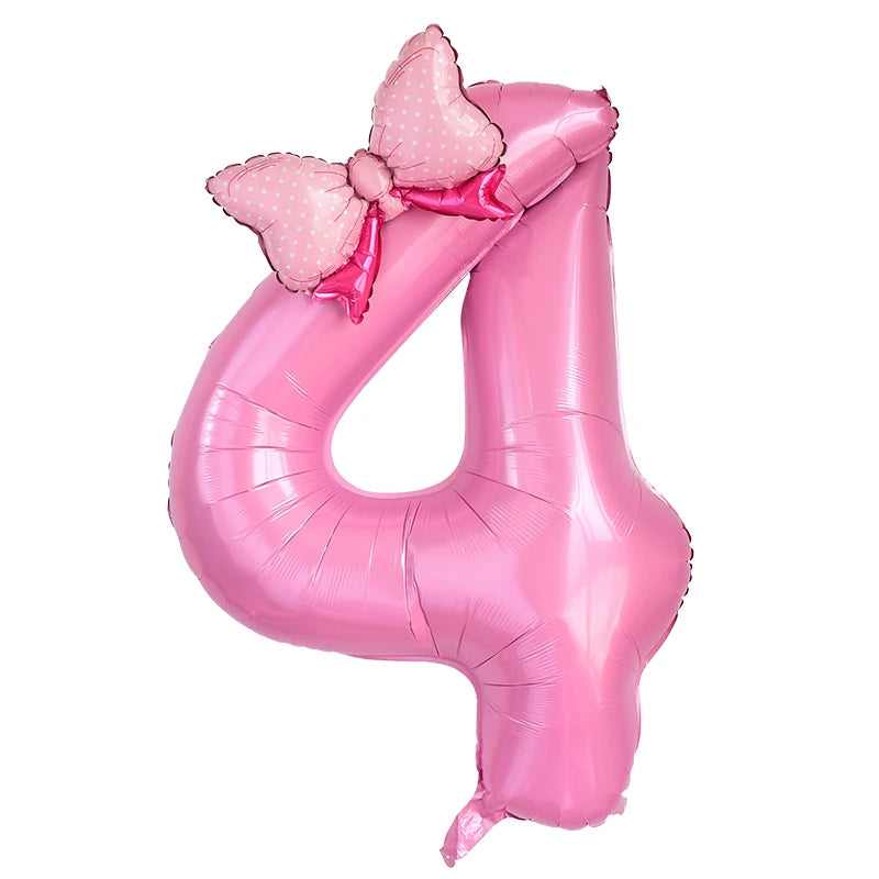 1Pc Large 40inch Number Pink Foil Balloon With Bow 1 2 3 4 5 6 7 8 9 For Kid Boys Girls Birthday Party Baby Shower Decorations
