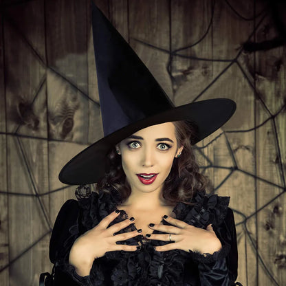 Witch Hat Black Folds Wizard Hats for Women Men