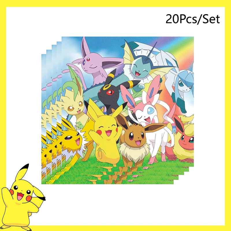Pokemon Birthday Party Decoration Pikachu Disposable Tableware Cup Napkin Plate Tablecloth Baby Shower Cake Topper Flag Balloons