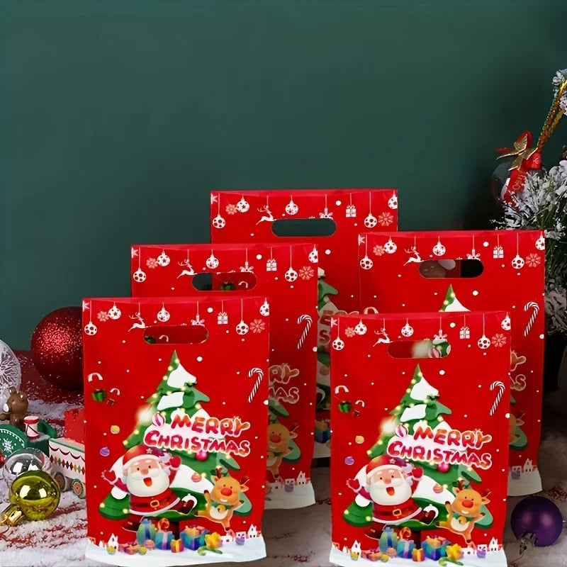 50-Pack Reusable Decorative Plastic Gift Bags For Christmas, Birthday, Business Events - Purpose Party Favor And Gift Wrapping