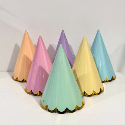 6pcs Elegant Themed Party Hats with Golden Ruffled Edges - Pastel Colors, Perfect for Weddings, Birthdays, Bridal Showers & More
