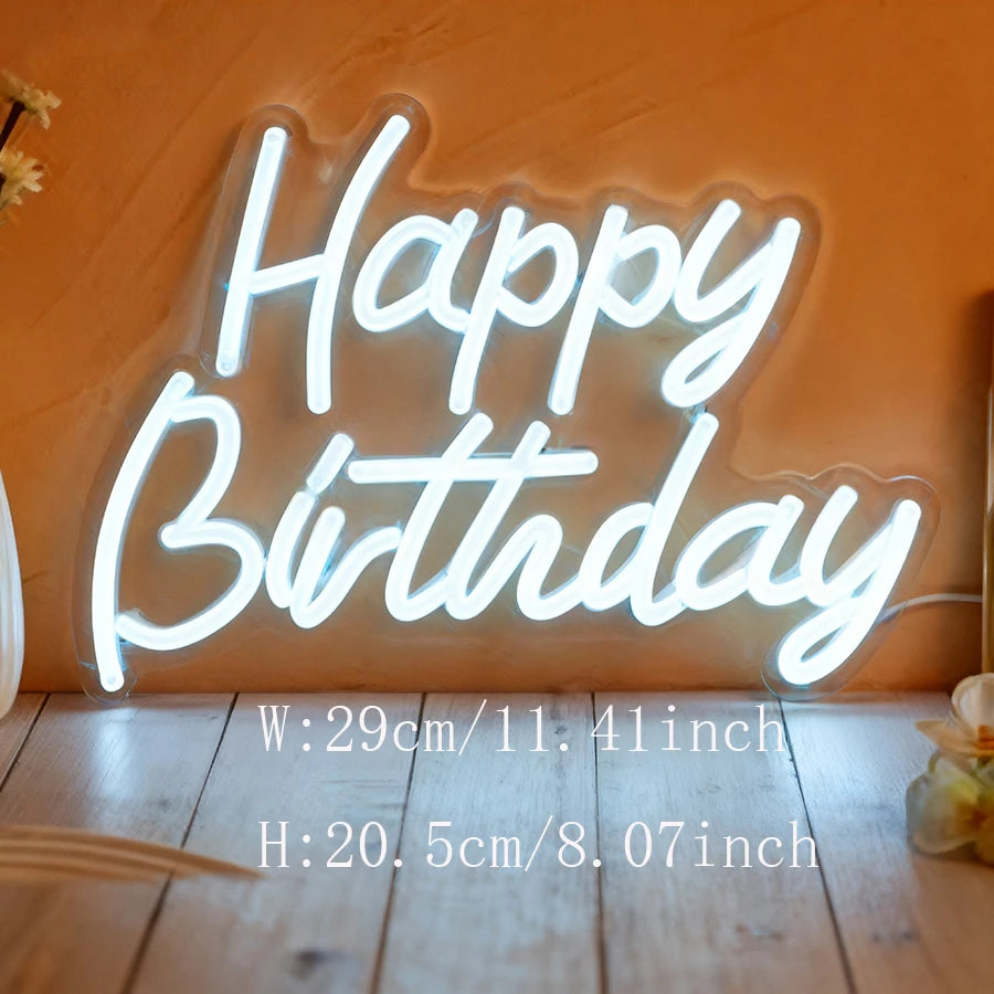 Happy Birthday Neon Sign for Wall Decor, USB Powered LED Neon Sign with Switch, Ideal for All Ages Home Party Decor