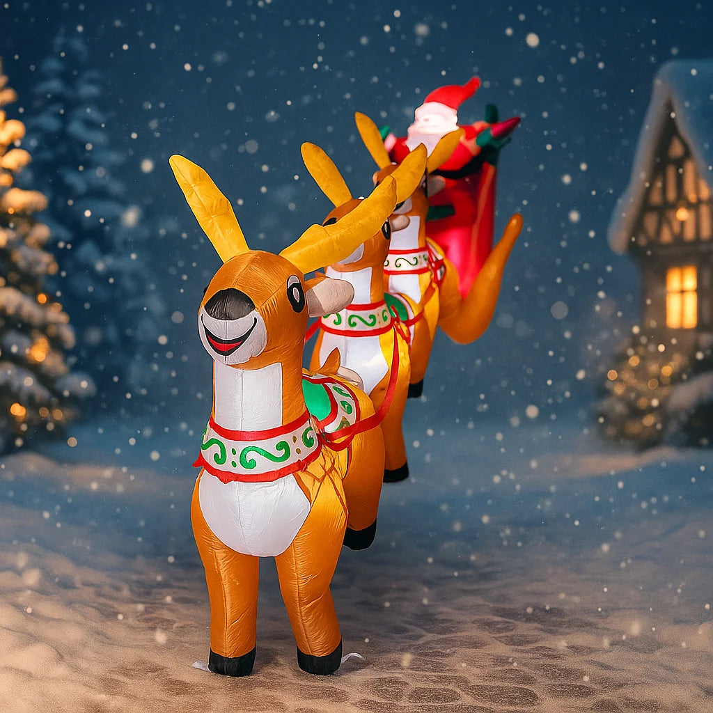 3.6M/12FT Santa Claus Reindeer Sleigh Christmas Decorations Home Inflatable Toys with LED Lights Yard Xmas Party Diy Decor