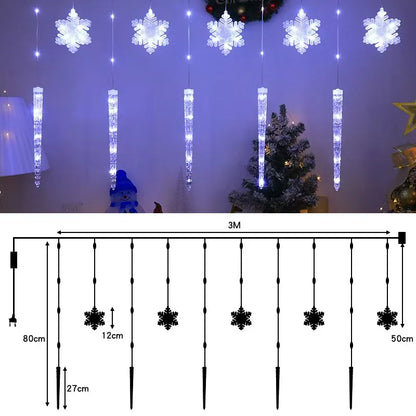 LED Christmas Icicle Snowflake Curtain Lights