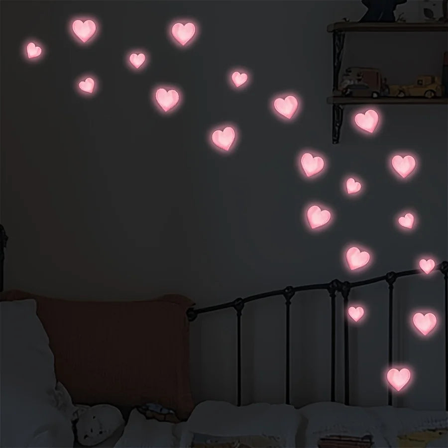 Pink Love Luminous Wall Stickers Glow in The Dark Love Heart DIY Wall Decals for Baby Room Nursery Home Romantic Decoration