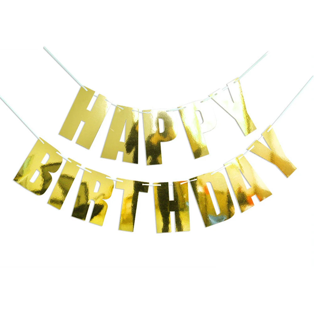 Happy Birthday Banners Gold Pink Letters Flag Banner Hanging Ornament Spiral Decoration for Kids Birthday Party Decor Supplies