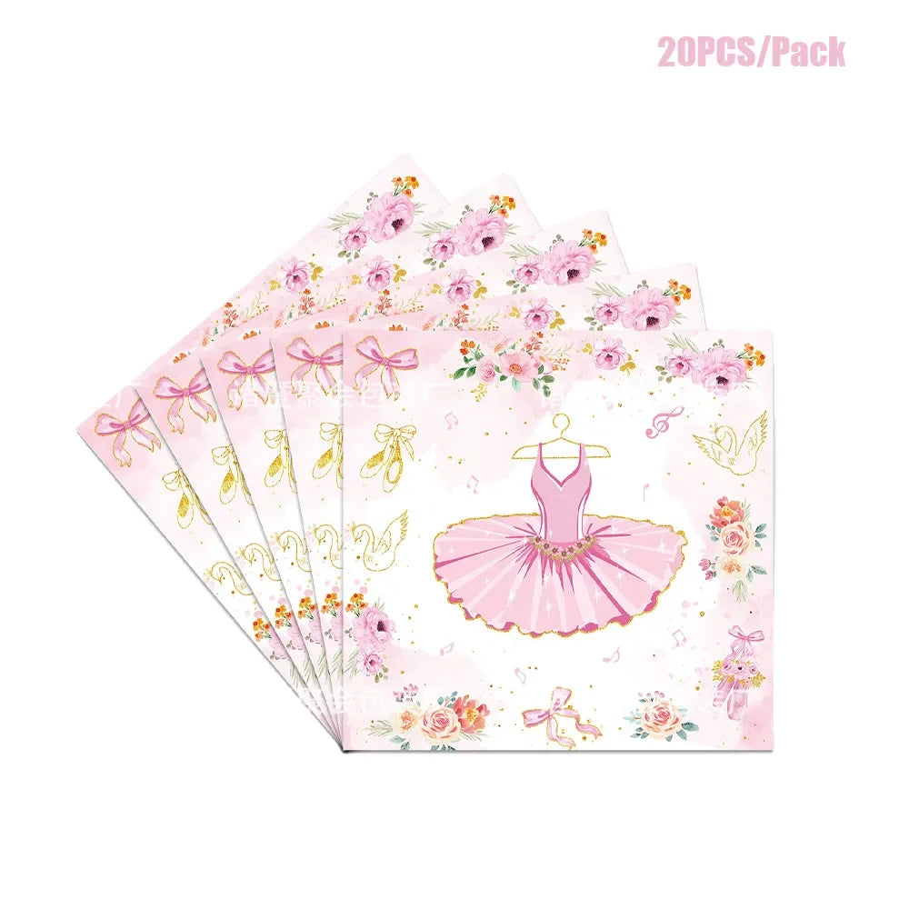 Pink Ballerina Birthday Party Decorations Supplies Ballet Dancer Floral Disposable Tableware Plates Cups Napkins Tablecloth Set