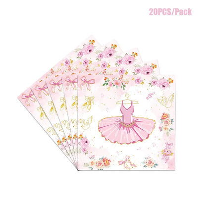 Pink Ballerina Birthday Party Decorations Supplies Ballet Dancer Floral Disposable Tableware Plates Cups Napkins Tablecloth Set