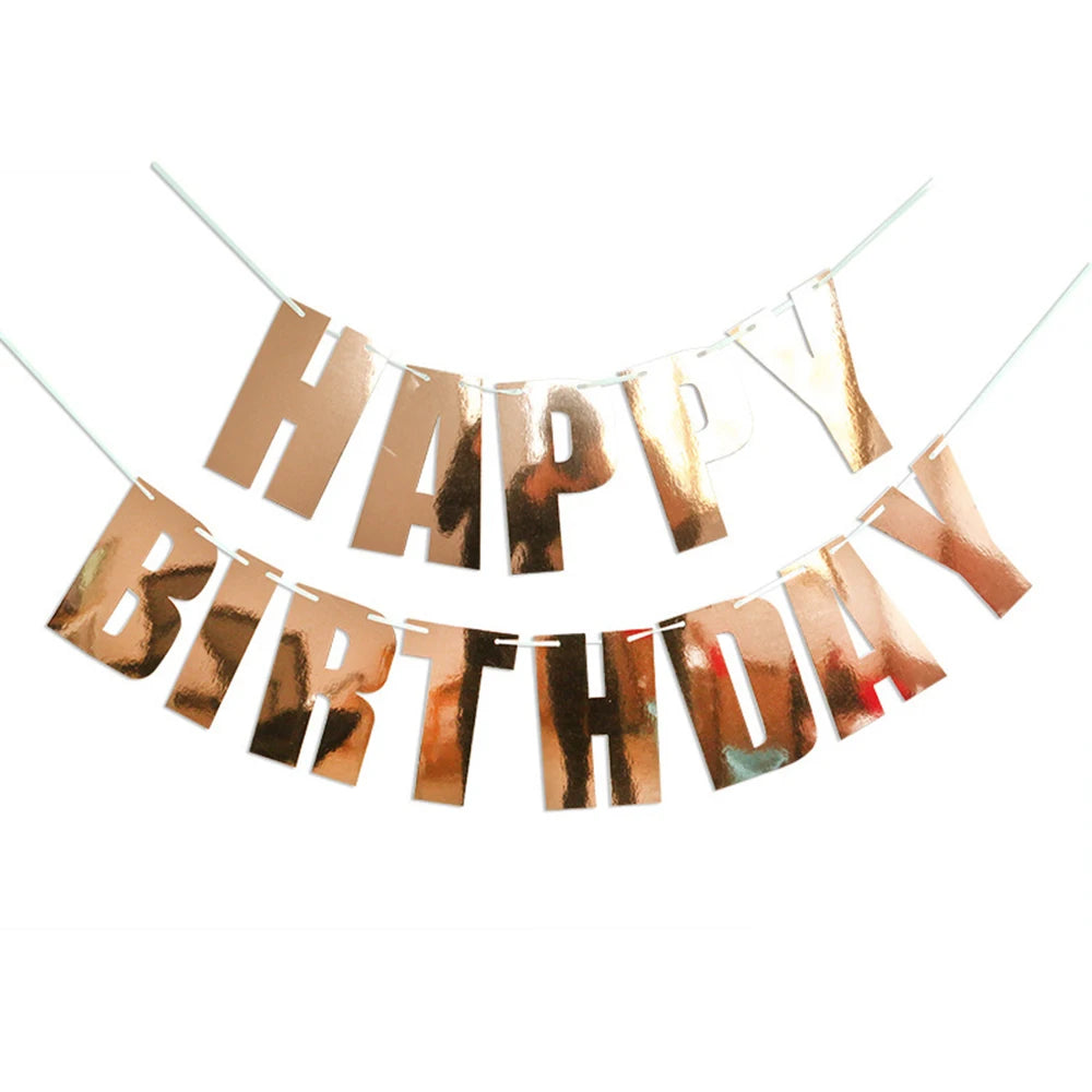Happy Birthday Banners Gold Pink Letters Flag Banner Hanging Ornament Spiral Decoration for Kids Birthday Party Decor Supplies