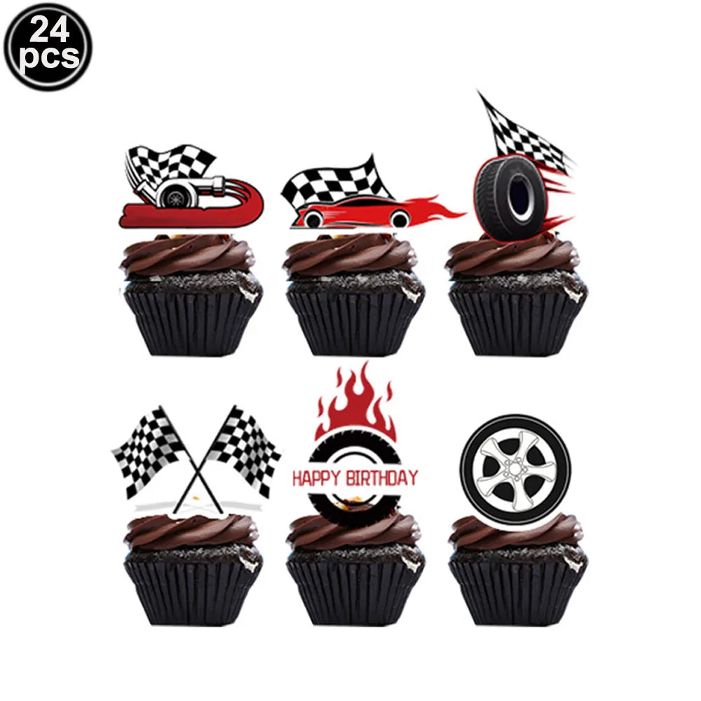12pcs Racing Car Cupcake Toppers Racing Car Theme Cake Decoration Baby Shower Kids Boys Girls Racing Car Birthday Party Supplies