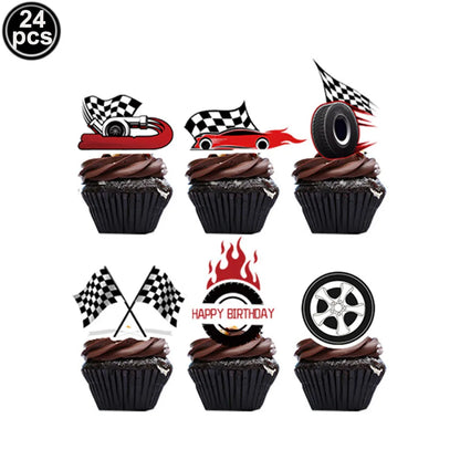 Racing Car Tire & Checkered Flag Cupcake Toppers