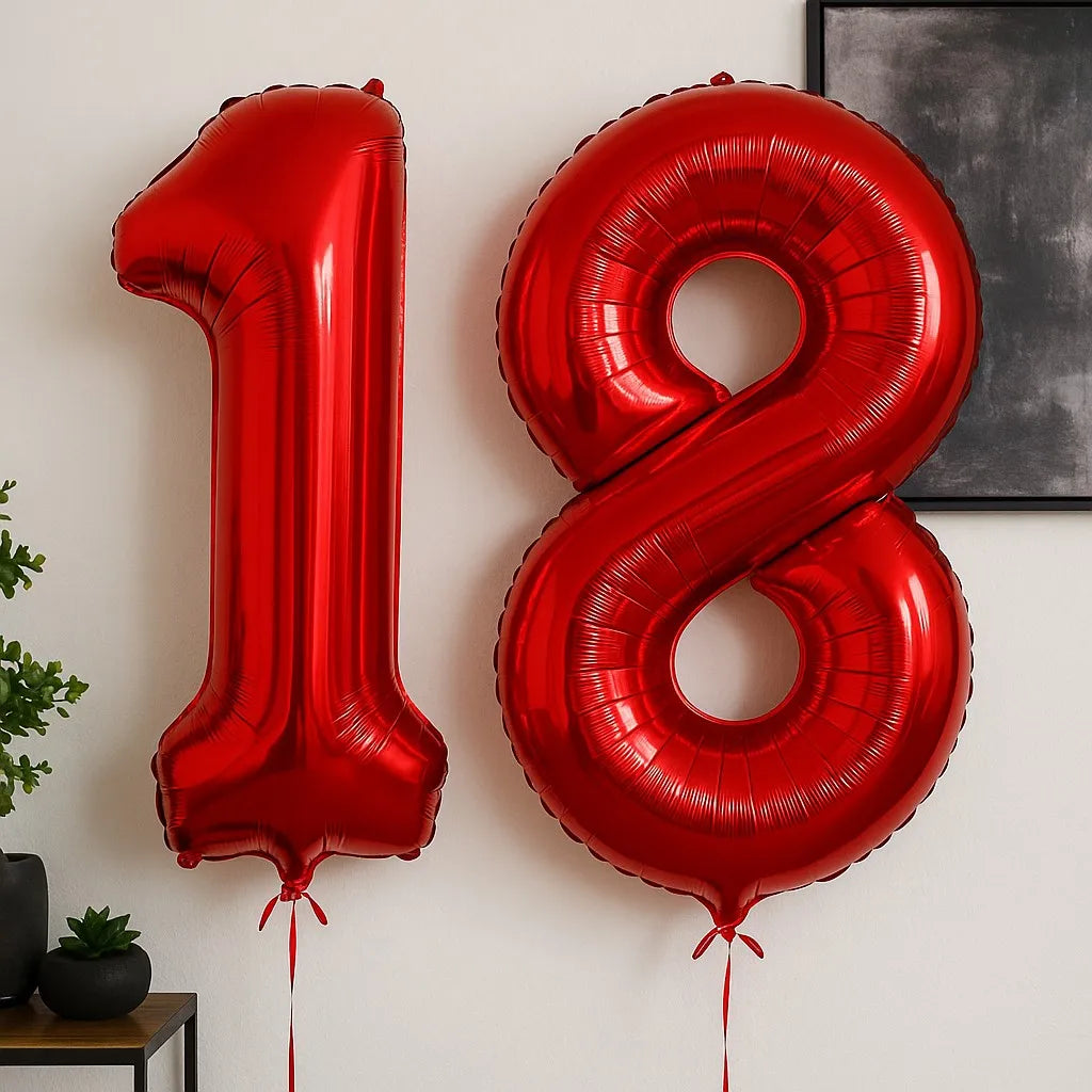 32INCH Red Number Foil Balloons for Birthday Anniversary Party Decor, Large Family Celebration Photo Backdrop Decoration Set