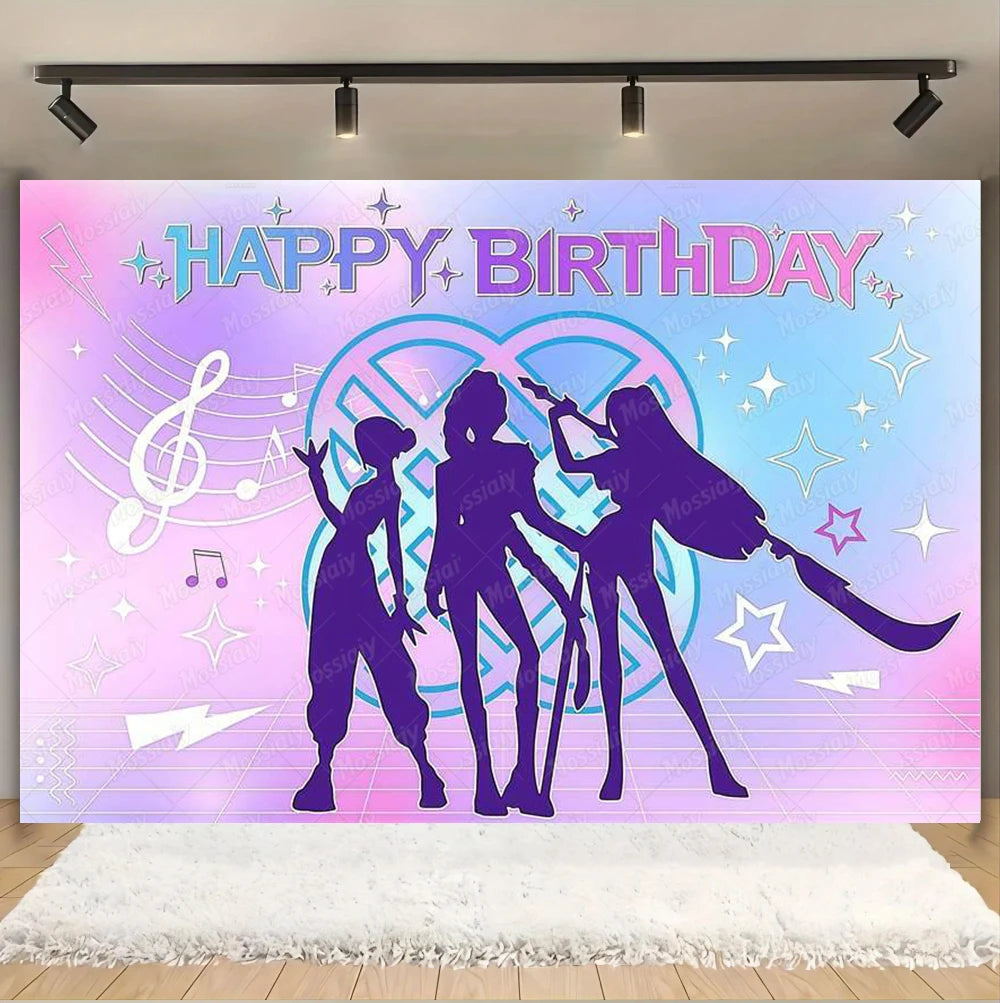 Kpop Theme Girl's Birthday Party Decoration Backdrop Pink Demons Kids Birthday Party Supplies Decor Banner Background Photo Prop