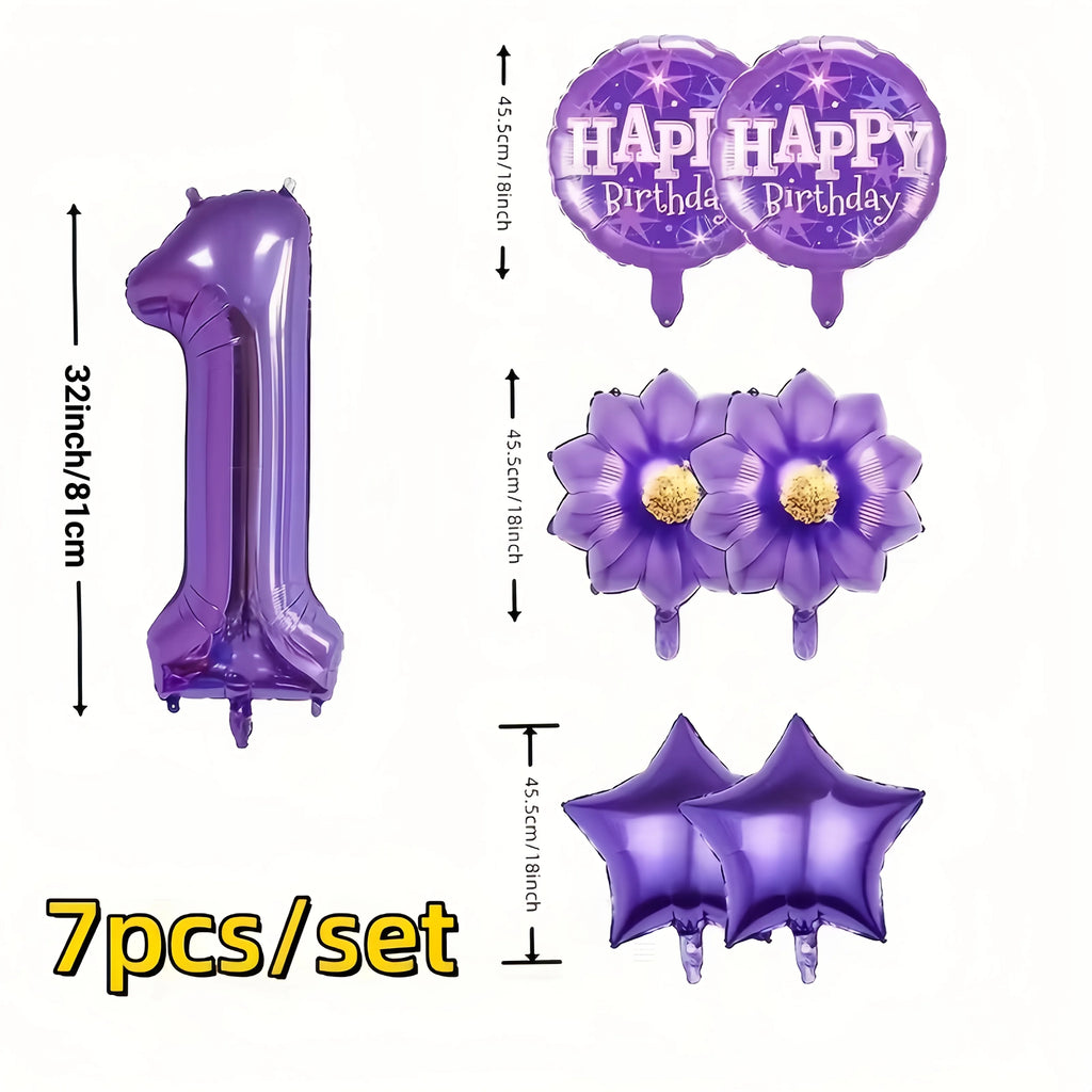 7PCS purple foil balloons featuring numbers perfect for birthday wedding and Christmas celebrations including numbers 0-9