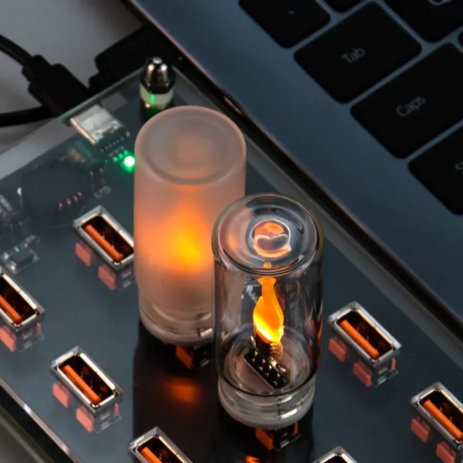 USB Flame Flickering LED Frosted Clear Glass Candle