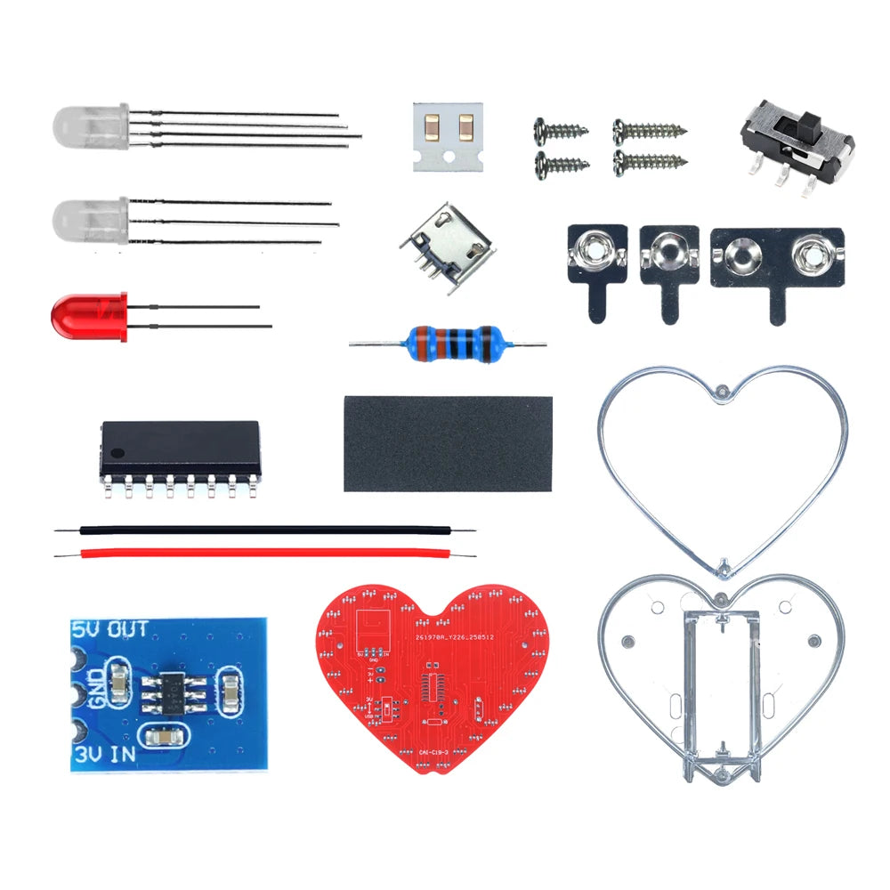 LED Heart-Shaped Flow Light DIY Electronic Kit with 7 Colors LED Lights Battery Powered DIY Soldering Practice Kit