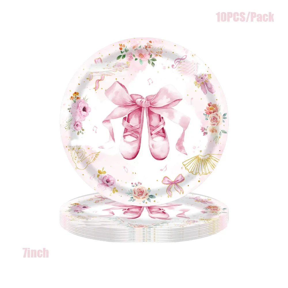 Pink Ballerina Birthday Party Decorations Supplies Ballet Dancer Floral Disposable Tableware Plates Cups Napkins Tablecloth Set