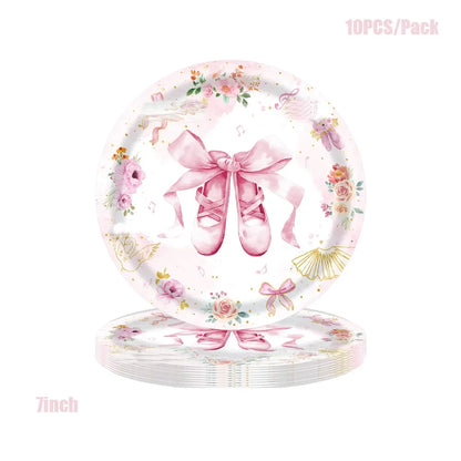 Pink Ballerina Birthday Party Decorations Supplies Ballet Dancer Floral Disposable Tableware Plates Cups Napkins Tablecloth Set