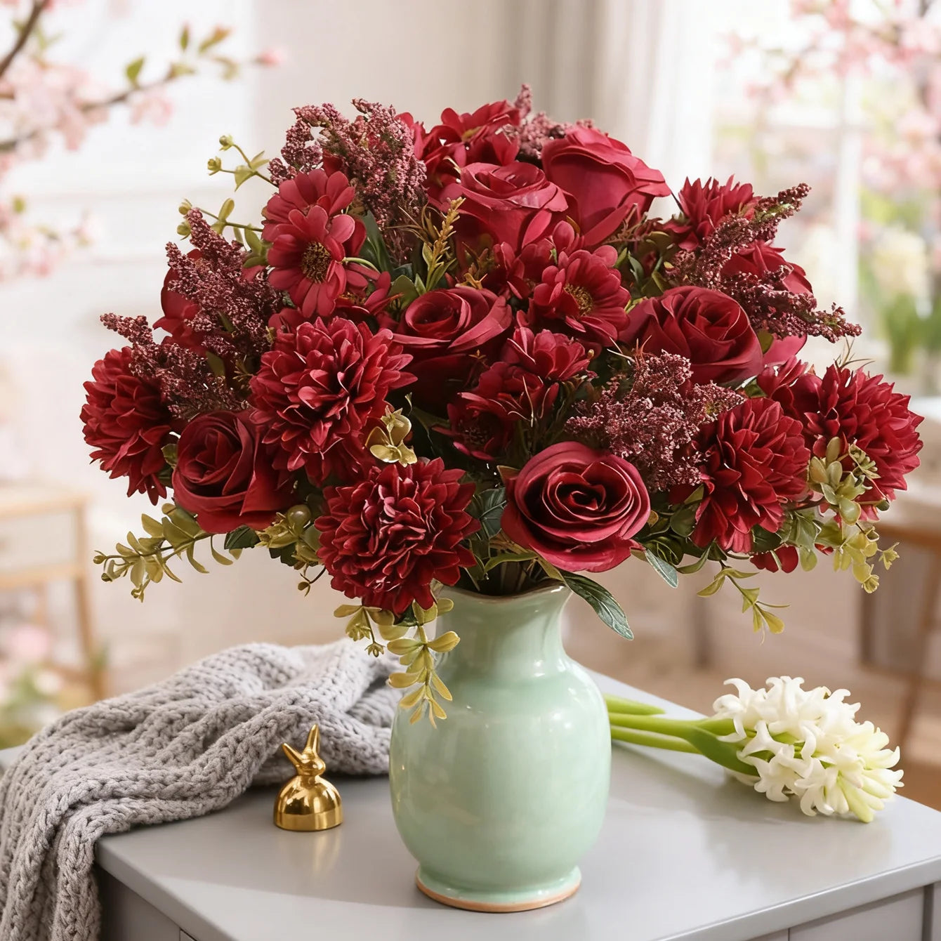 Artificial Flower Bride Bouquet Holding Rose Wreath Wedding Outdoor Garden Yard Decor Home Room Office Table DIY Gifts Accessory