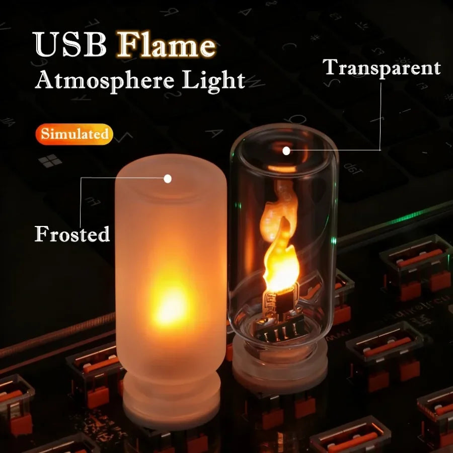 USB Flame Flickering LED Frosted Clear Glass Candle