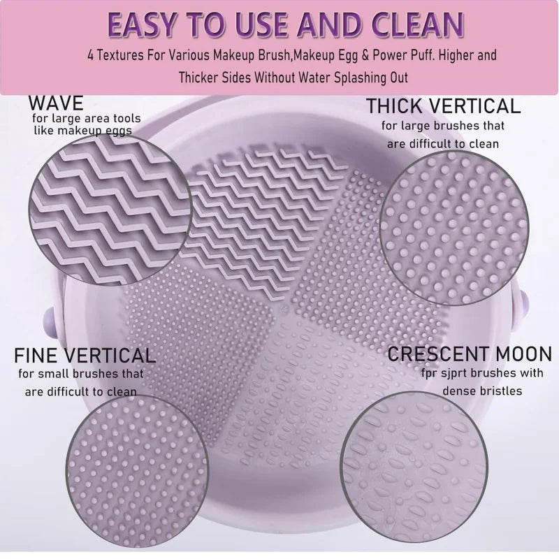 Makeup Brush Cleaning Mat 3-In-1 Silicone Washing Bowl with Brushes Scrubber Foldable Powder Puff Cosmetic Sponge Drying Tools