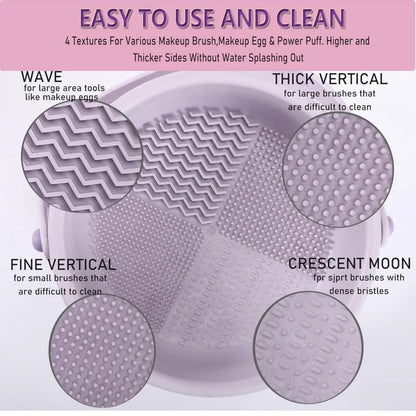Makeup Brush Cleaning Mat 3-In-1 Silicone Washing Bowl with Brushes Scrubber Foldable Powder Puff Cosmetic Sponge Drying Tools