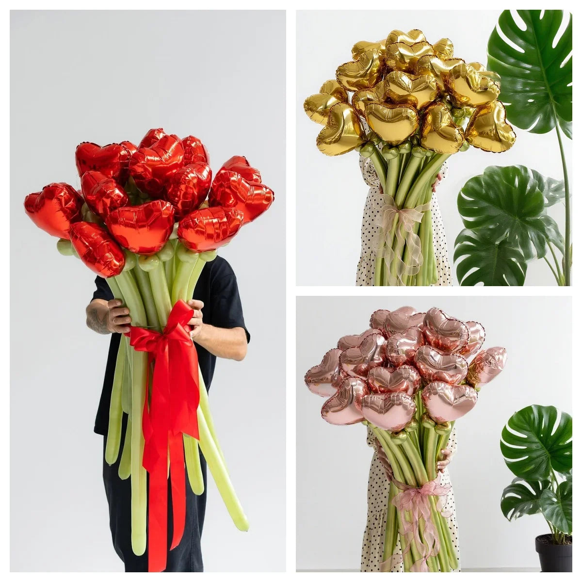 Love balloon bouquet set, red and green latex DIY long balloons forAnniversary, Wedding, Valentine's Day,birthday parties