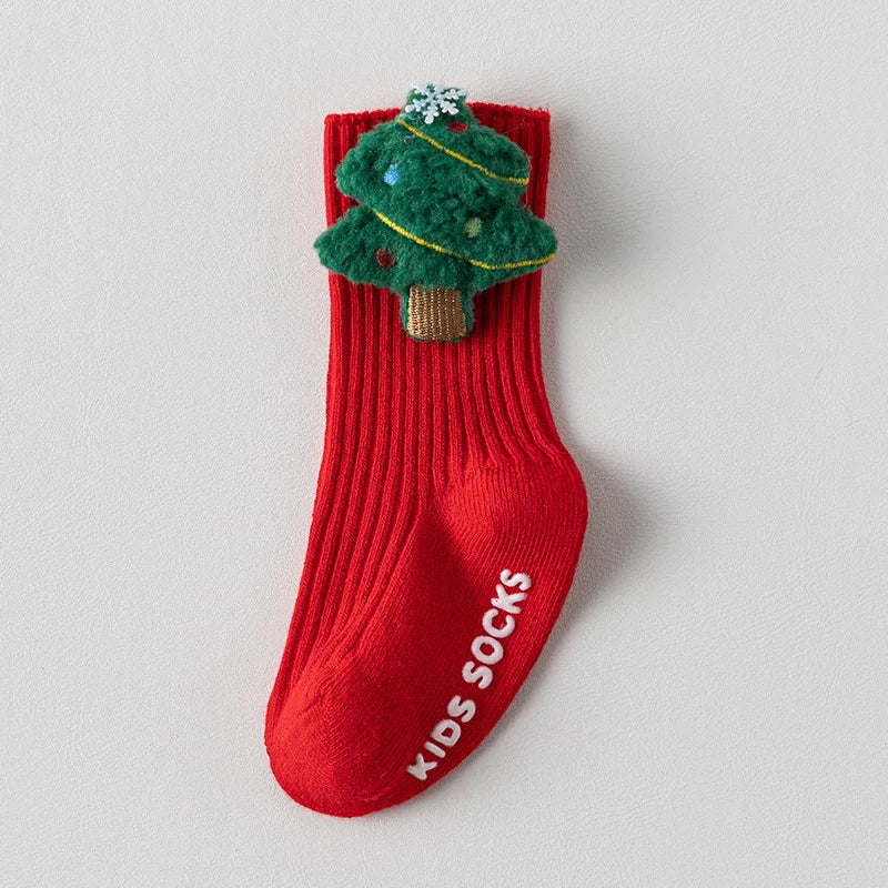 Christmas Baby Socks For Boys Girls Autumn Winter Toddler Anti-slip Floor Socks Children Red Festive Santa Claus Sock 0-3 Years