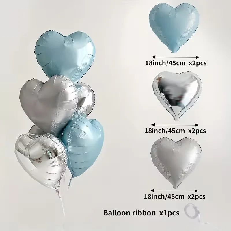 7Pcs 18" Cream Pink Heart Star Foil Balloons with Ribbon for Wedding, Birthday & Party Decor