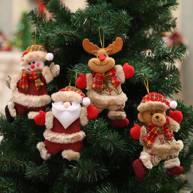 4pcs Merry Christmas Ornaments DIY Xmas Gift Santa Claus Snowman Tree Pendant Doll Hang Decoration for Home Noel Natal New Year