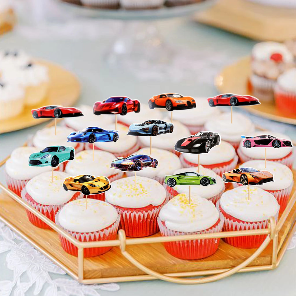 12pcs Racing Car Cupcake Toppers Racing Car Theme Cake Decoration Baby Shower Kids Boys Girls Racing Car Birthday Party Supplies