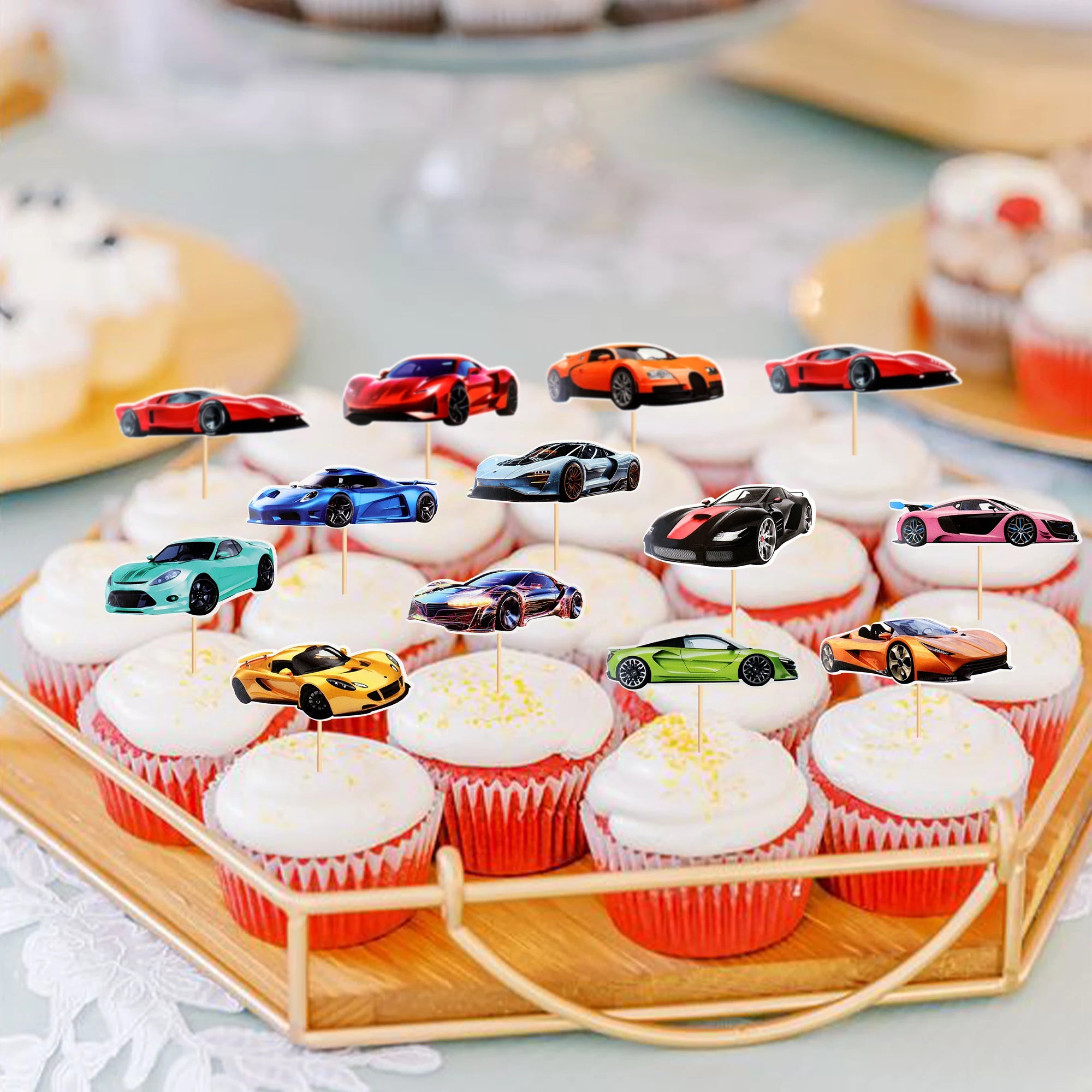 12pcs Racing Car Cupcake Toppers Racing Car Theme Cake Decoration Baby Shower Kids Boys Girls Racing Car Birthday Party Supplies