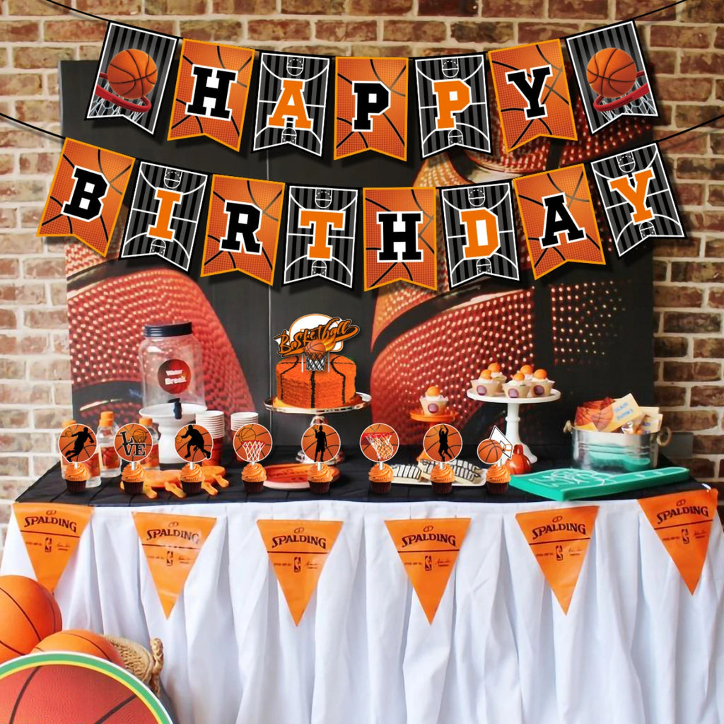 Basketball Theme Birthday Party Decorations Set Banner Balloons Cake Toppers Ribbons for Kids Boys Sports Party Supplies