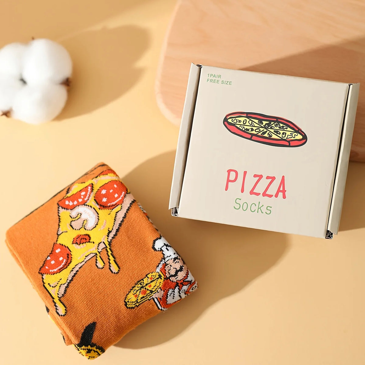 1 pair of stylish unique and interesting pizza pattern men's and women's Christmas gift socks suitable for all seasons