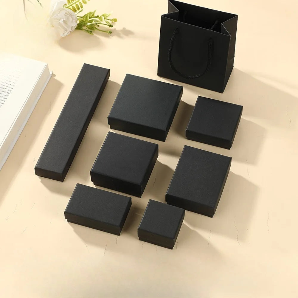 High-end Black Jewelry Gift Box for Earring Necklace Bracelet Ring Pendant Jewelry Storage Square Paper Box Gift Packaging Box