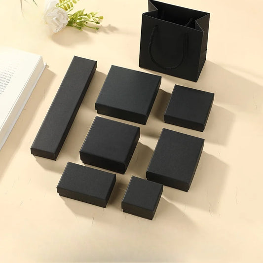 High-end Black Jewelry Gift Box for Earring Necklace Bracelet Ring Pendant Jewelry Storage Square Paper Box Gift Packaging Box