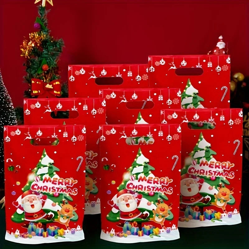 50-Pack Reusable Decorative Plastic Gift Bags For Christmas, Birthday, Business Events - Purpose Party Favor And Gift Wrapping