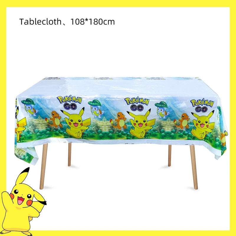 Pokemon Birthday Party Decoration Pikachu Disposable Tableware Cup Napkin Plate Tablecloth Baby Shower Cake Topper Flag Balloons
