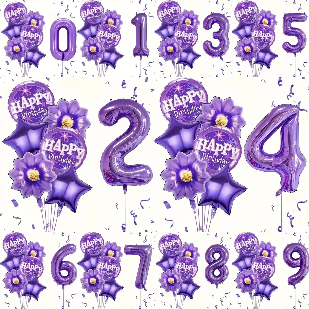 7PCS purple foil balloons featuring numbers perfect for birthday wedding and Christmas celebrations including numbers 0-9