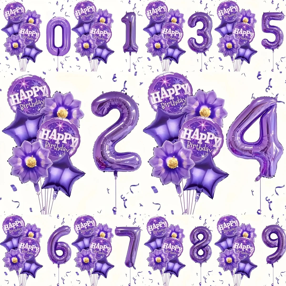 7PCS purple foil balloons featuring numbers perfect for birthday wedding and Christmas celebrations including numbers 0-9