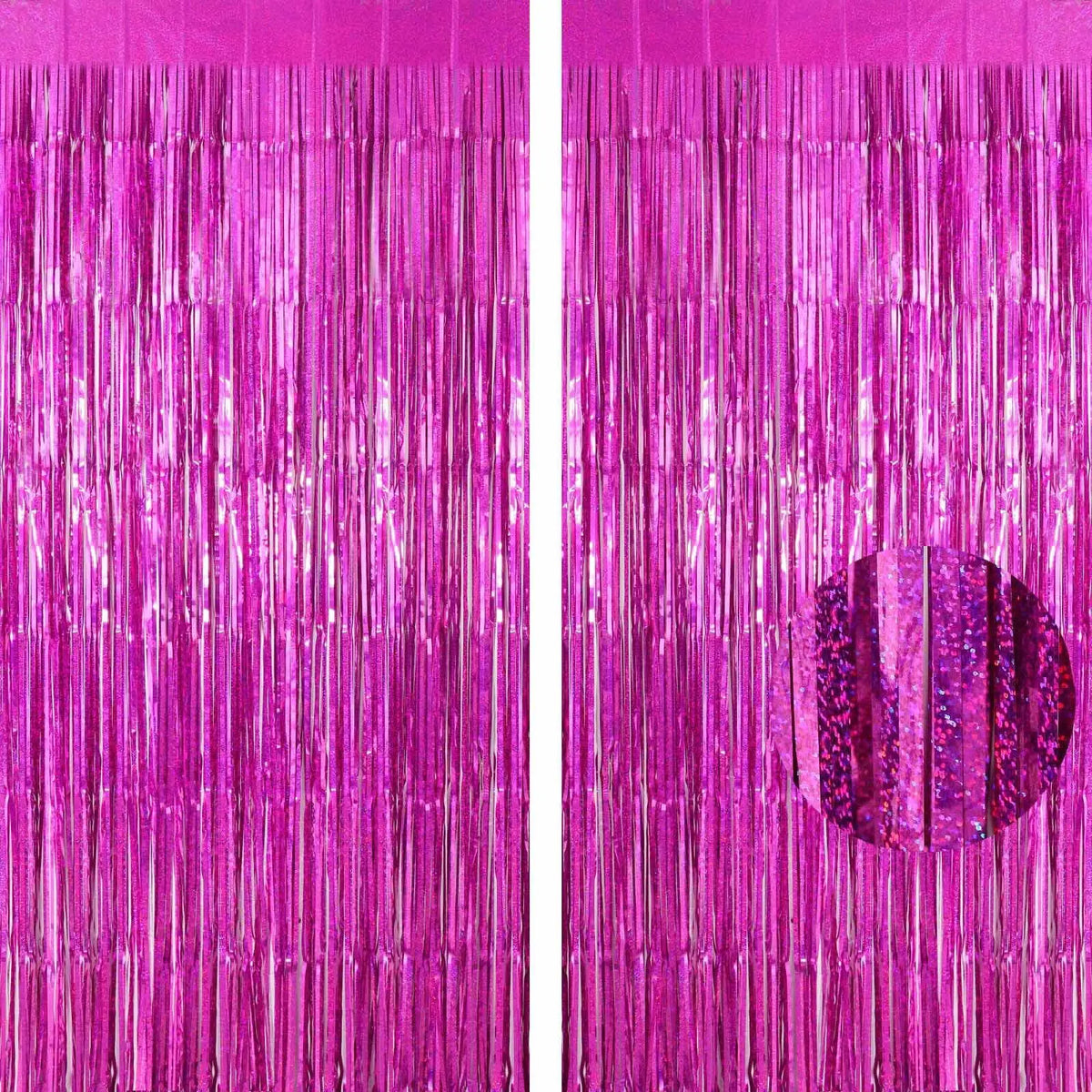 2Pcs Party Backdrop Curtains Metallic Foil Tinsel Curtain Glitter Foil Fringe Curtain Birthday Wedding Party Decoration Supplies