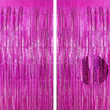2Pcs Party Backdrop Curtains Metallic Foil Tinsel Curtain Glitter Foil Fringe Curtain Birthday Wedding Party Decoration Supplies
