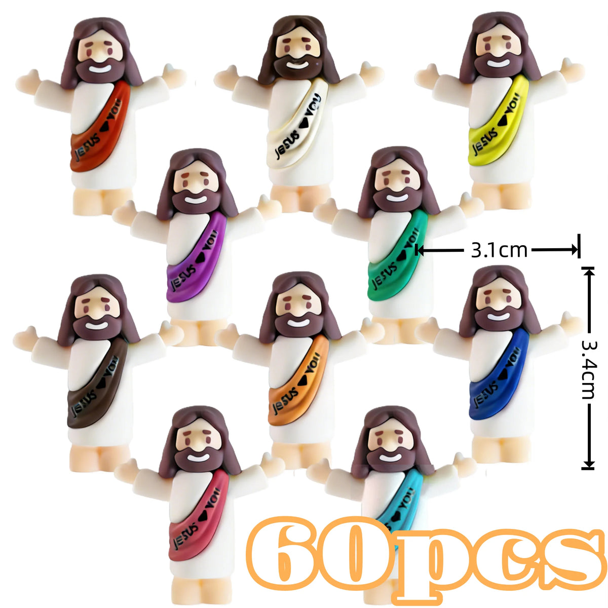 10/60pcs Mini Jesus Cartoon Statue Set