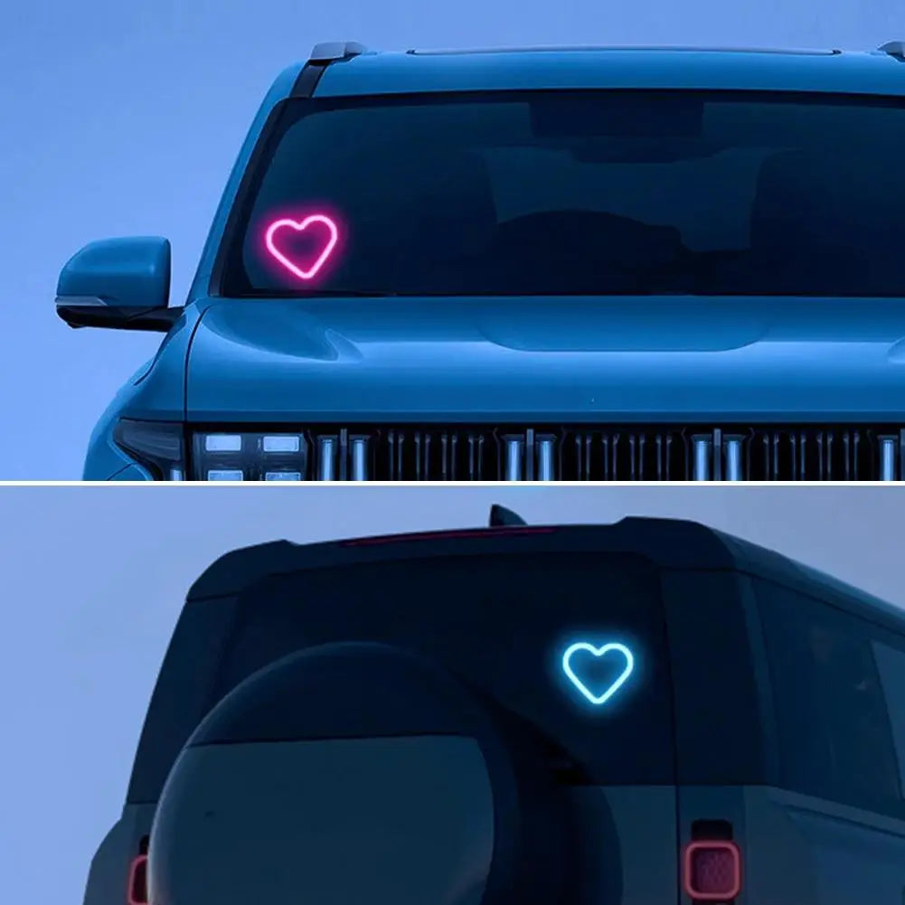 Solar-Powered Led Car Window Neon Lights - Heart-Shaped Rgb-Free Color-Changing Interior Wiring Free Atmosphere Light