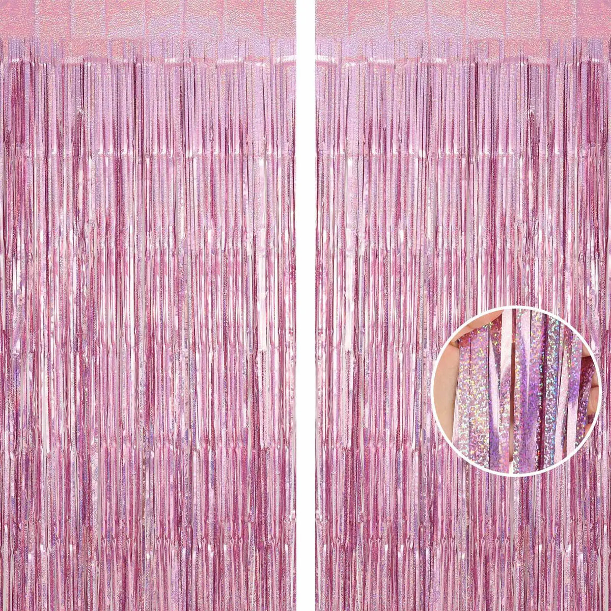 2Pcs Party Backdrop Curtains Metallic Foil Tinsel Curtain Glitter Foil Fringe Curtain Birthday Wedding Party Decoration Supplies