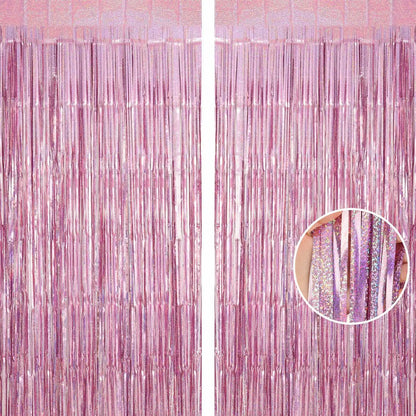 2Pcs Party Backdrop Curtains Metallic Foil Tinsel Curtain Glitter Foil Fringe Curtain Birthday Wedding Party Decoration Supplies