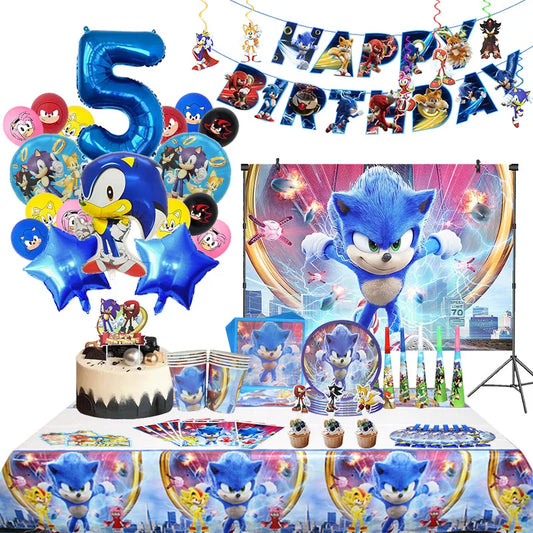 Blue Hedgehog Birthday Party Decoration Set