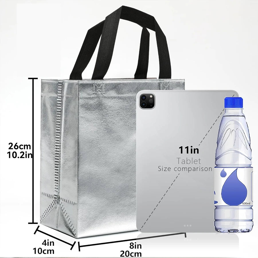 16/8PCs Reusable Gift Bags Giftbag Glossy Silver, with handle 10x4x8in Metallic Bling Design Holiday Gift Bag with Handles.
