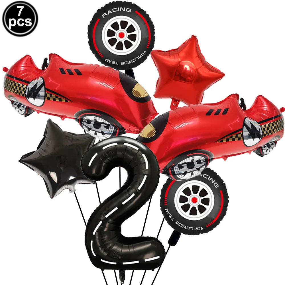 Racing Car Balloon Traffic Cone Balloon Tire Wheel Balloons Black White Checkered Race car Theme Kids Birthday party Decorations